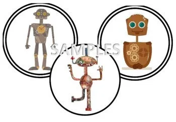 Digital Stickers- Metallic Robots- Steampunk style.