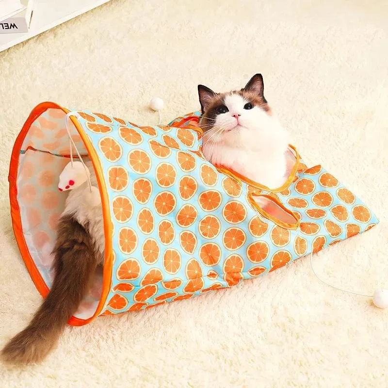 Interactive Cat Tunnel Toy with Chewable Features and Plush Toys