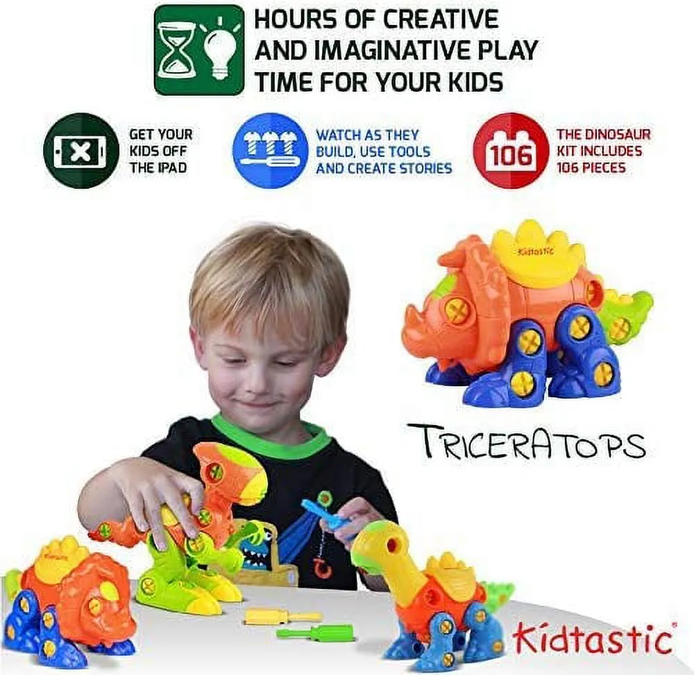 Lavinya Dinosaur Toys, STEM Learning (106 pieces), Take Apart Fun (Pack of 3), Construction Engineering Building Play Set For Boys Girls Toddlers, Best Toy Gift Kids Ages 3yr – 6yr, 3 Years and Up