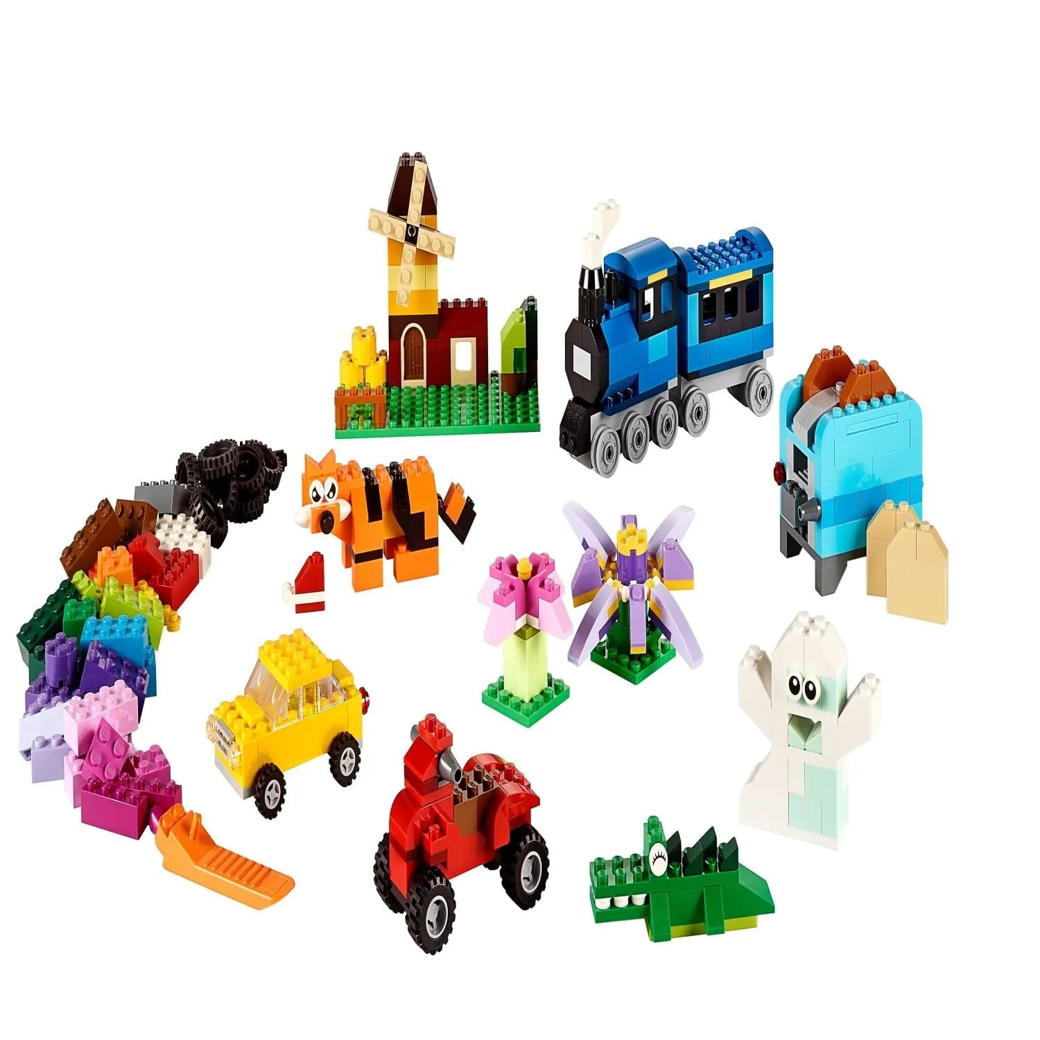 LEGO Classic Medium Creative Brick Box , Toy Set with Train, Car, Tiger, Christmas Gift for Kids 4 , 10696