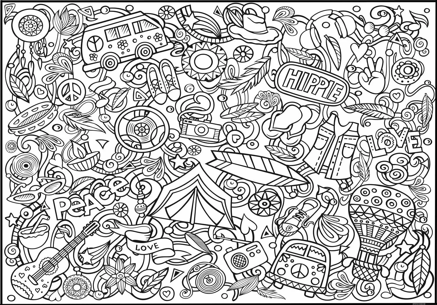 Premium Giant Hippie Coloring Poster