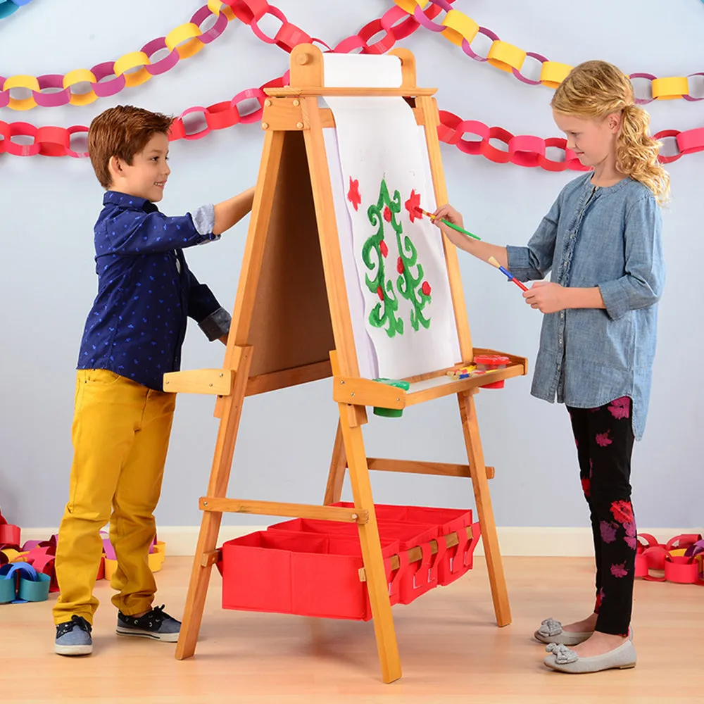 Wooden Double-Sided Art Easel | Chalkboard, Dry Erase, & Paper Roll with Storage